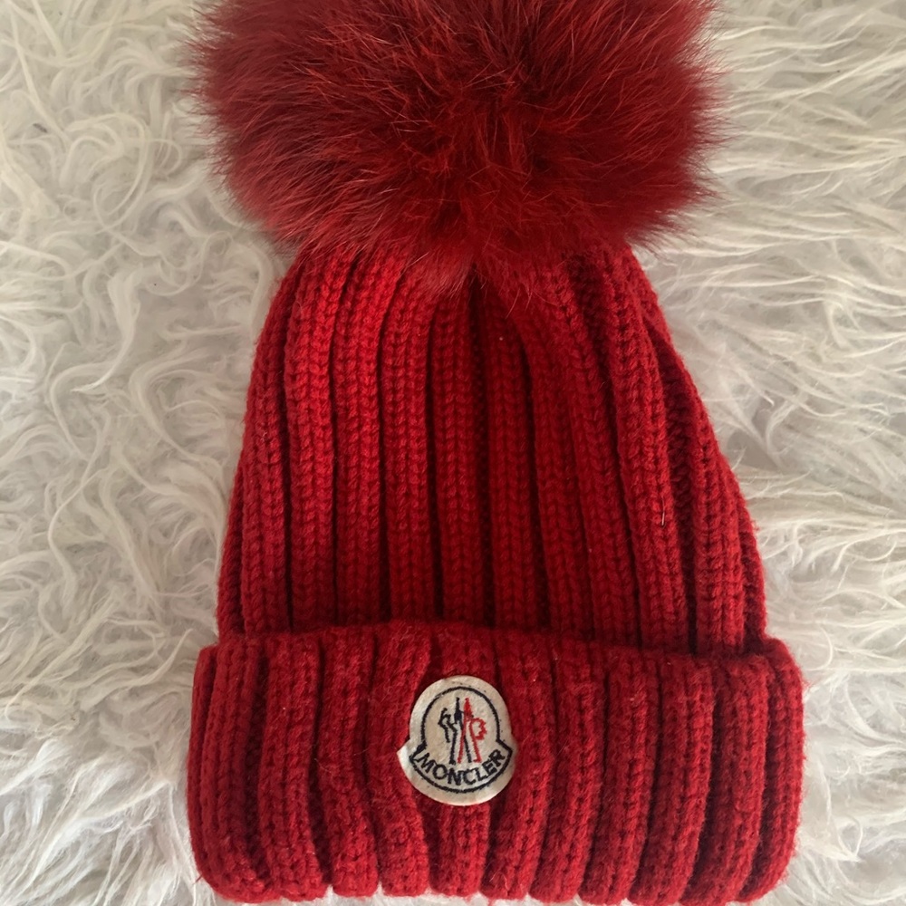 Moncler Red PomPom hat
